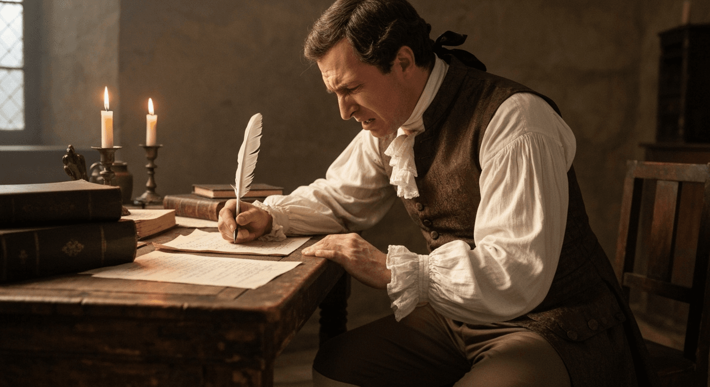 18th century man calculating debts by candlelight 18th century man calculating debts by candlelight