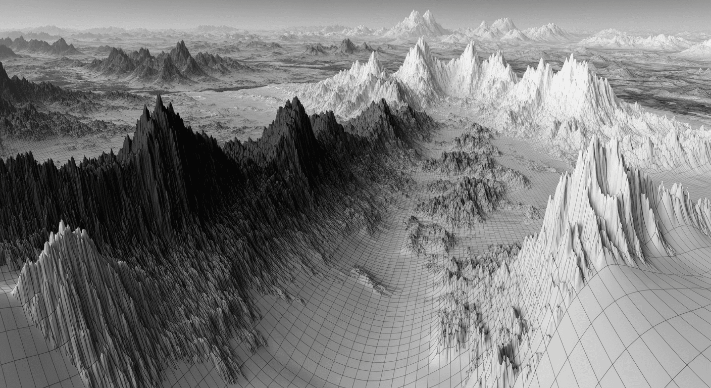 Mathematical landscape with valleys and peaks visualization. Mathematical landscape with valleys and peaks visualization.