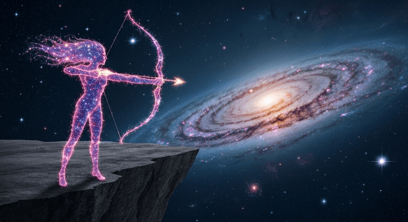 Celestial fire archer aiming at distant galaxies. Celestial fire archer aiming at distant galaxies.