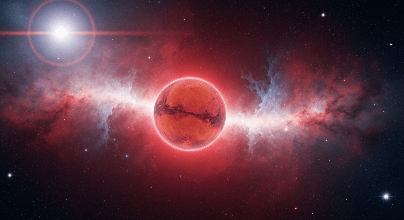 Mars glowing red surrounded by cosmic mists. Mars glowing red surrounded by cosmic mists.