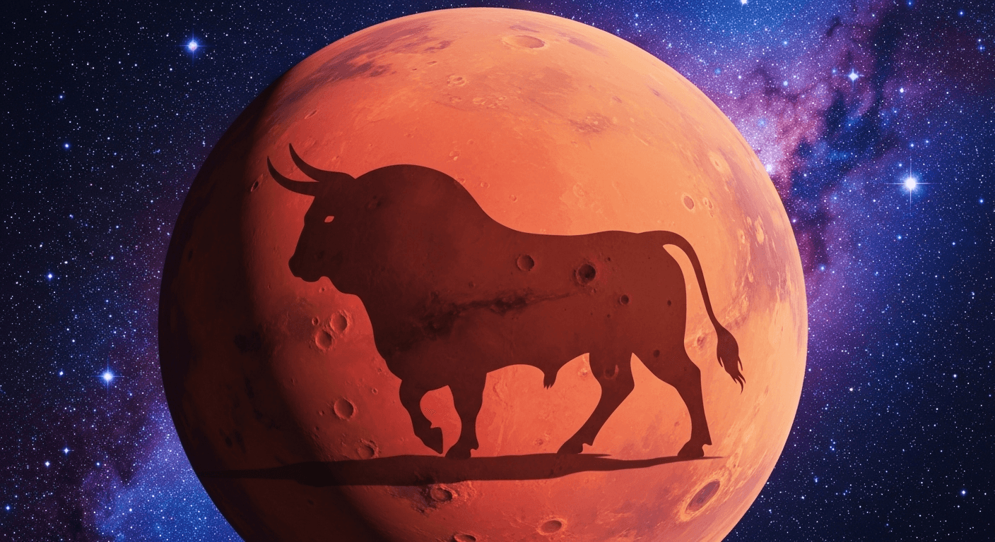 Mars planet with bull silhouette overlay starfield Mars planet with bull silhouette overlay starfield