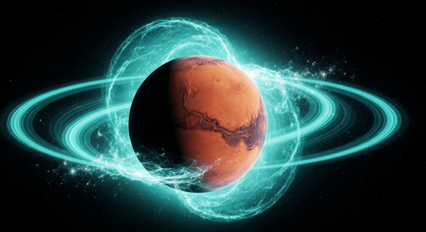 Red Mars with aqua energy waves, space Red Mars with aqua energy waves, space
