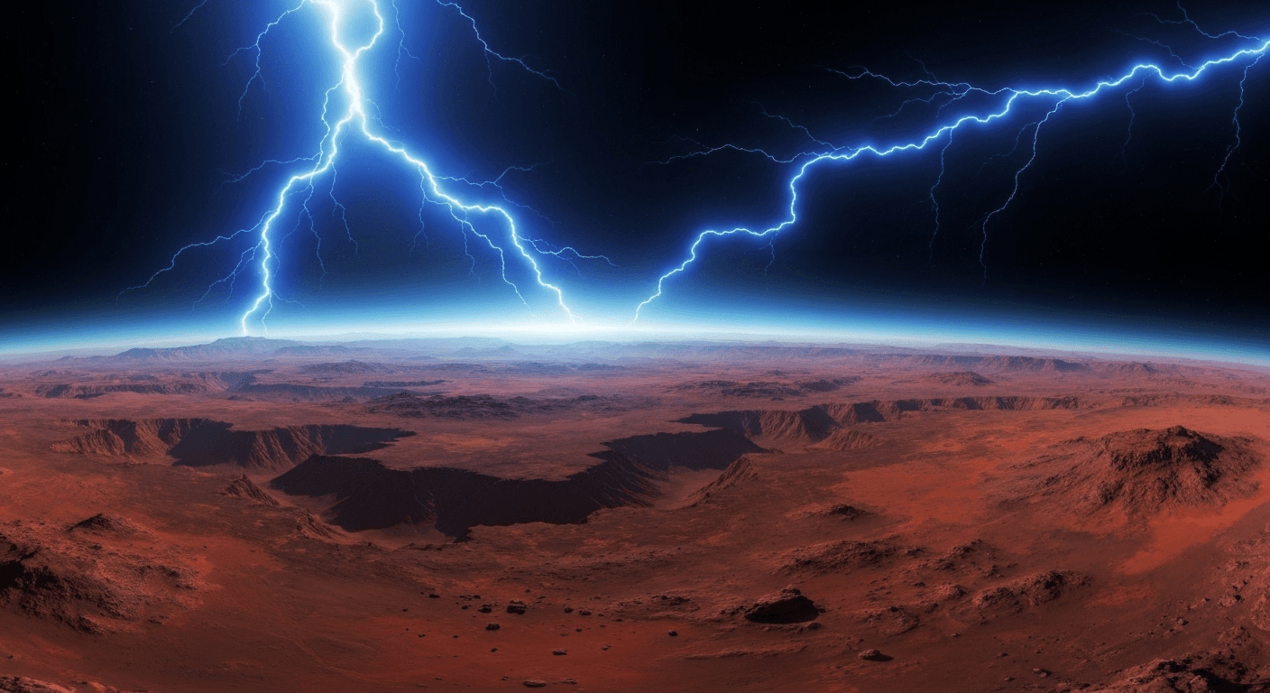 Red Mars with blue lightning energy streams. Red Mars with blue lightning energy streams.