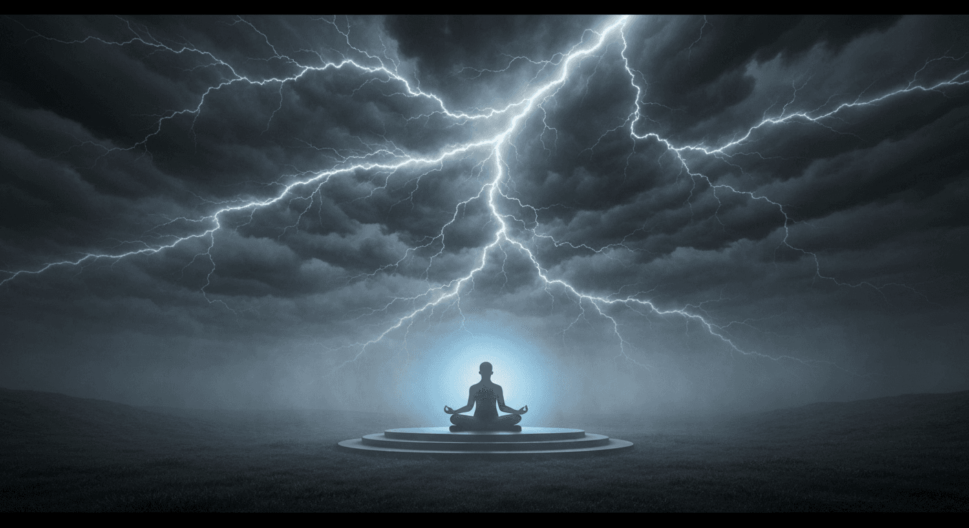 Dark storm clouds above peaceful meditation space. Dark storm clouds above peaceful meditation space.