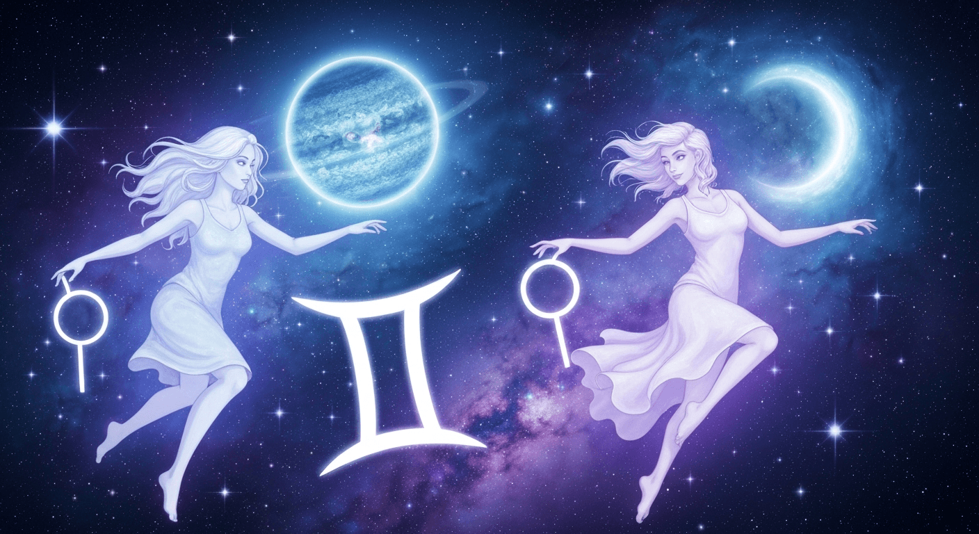 Glowing Mercury and Gemini twins dancing through space. Glowing Mercury and Gemini twins dancing through space.