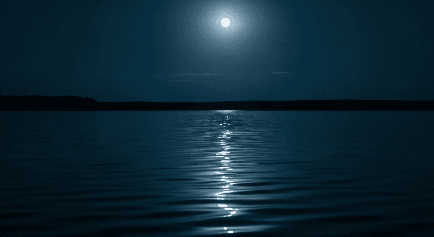 Dark waters reflecting moonlight with rippling patterns. Dark waters reflecting moonlight with rippling patterns.