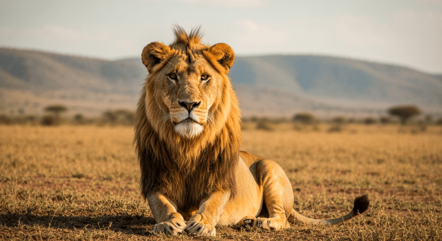 Golden lion with flowing mane in sunlight. Golden lion with flowing mane in sunlight.