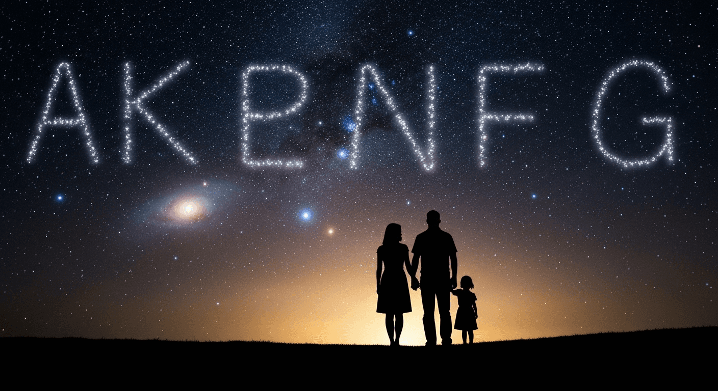 Family silhouettes under starry sky with constellations. Family silhouettes under starry sky with constellations.