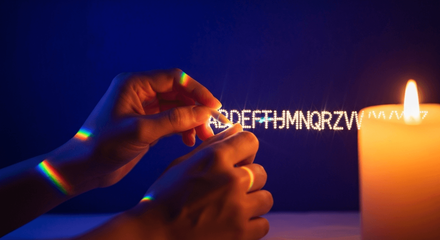 Hands tracing glowing letters transforming into numbers. Hands tracing glowing letters transforming into numbers.
