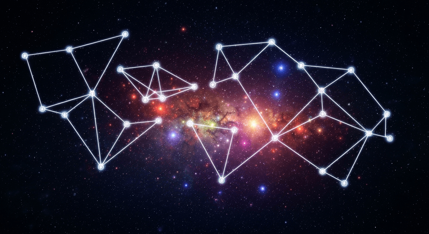 Glowing cosmic pathway with numerical constellation patterns. Glowing cosmic pathway with numerical constellation patterns.