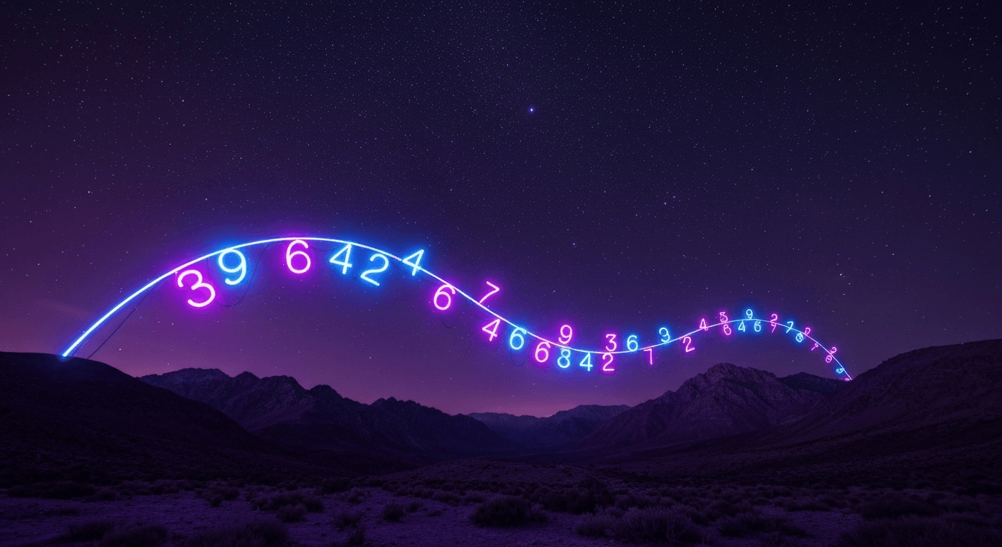 Glowing fibonacci spiral numbers in starlit sky. Glowing fibonacci spiral numbers in starlit sky.