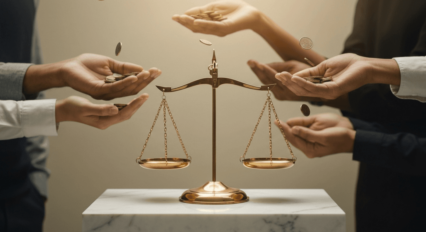 Golden scale on marble with charitable giving. Golden scale on marble with charitable giving.