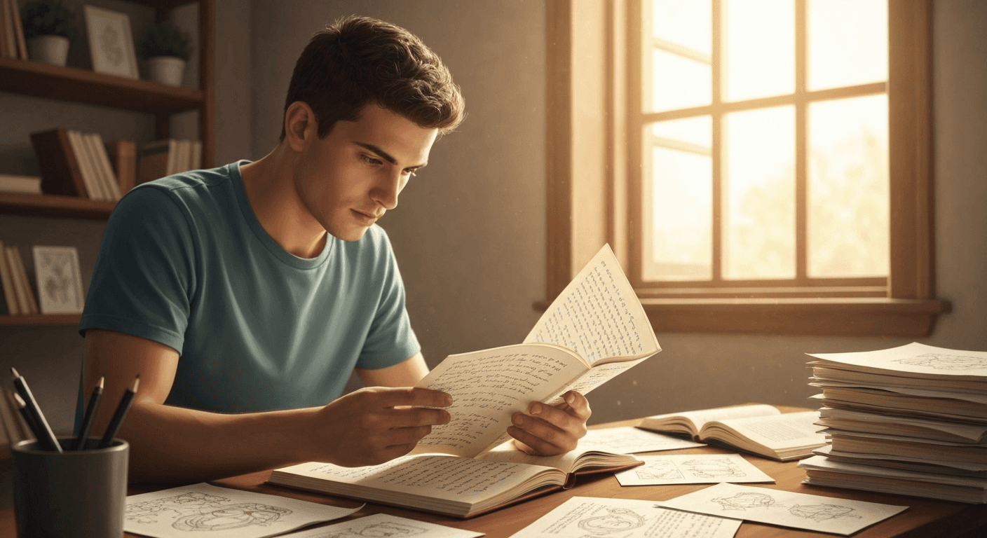 Person discovering life path through numerology books. Person discovering life path through numerology books.