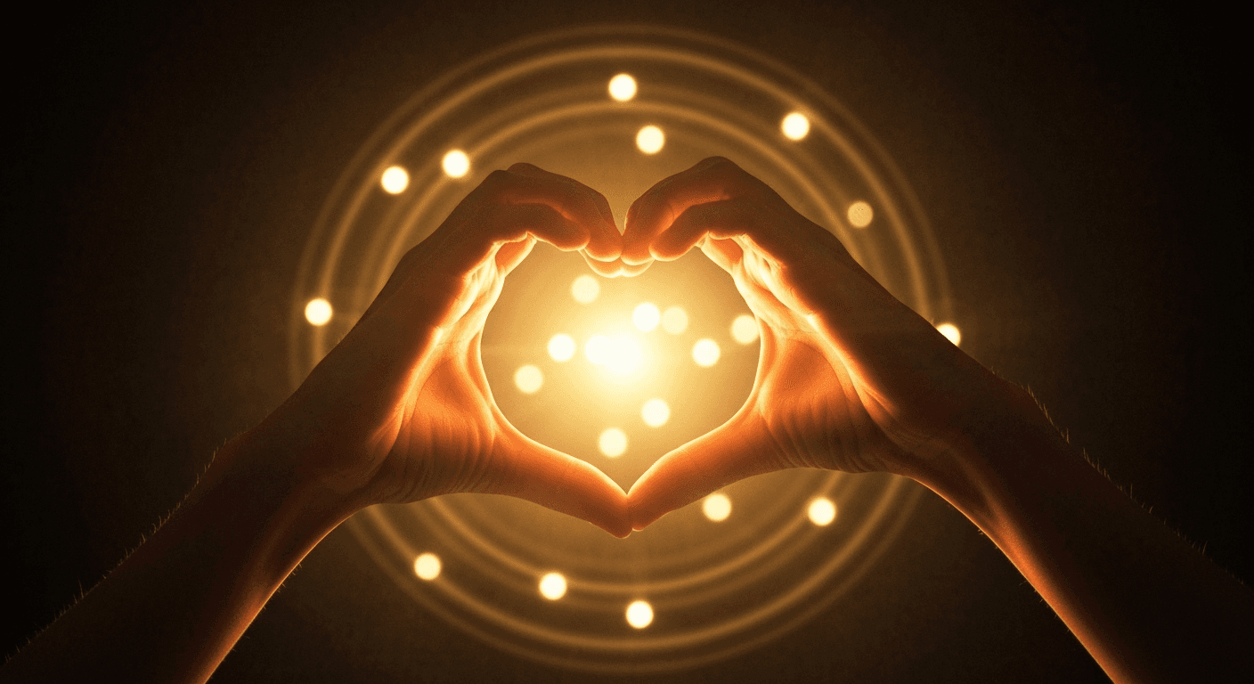 Hands forming heart shape with glowing light. Hands forming heart shape with glowing light.