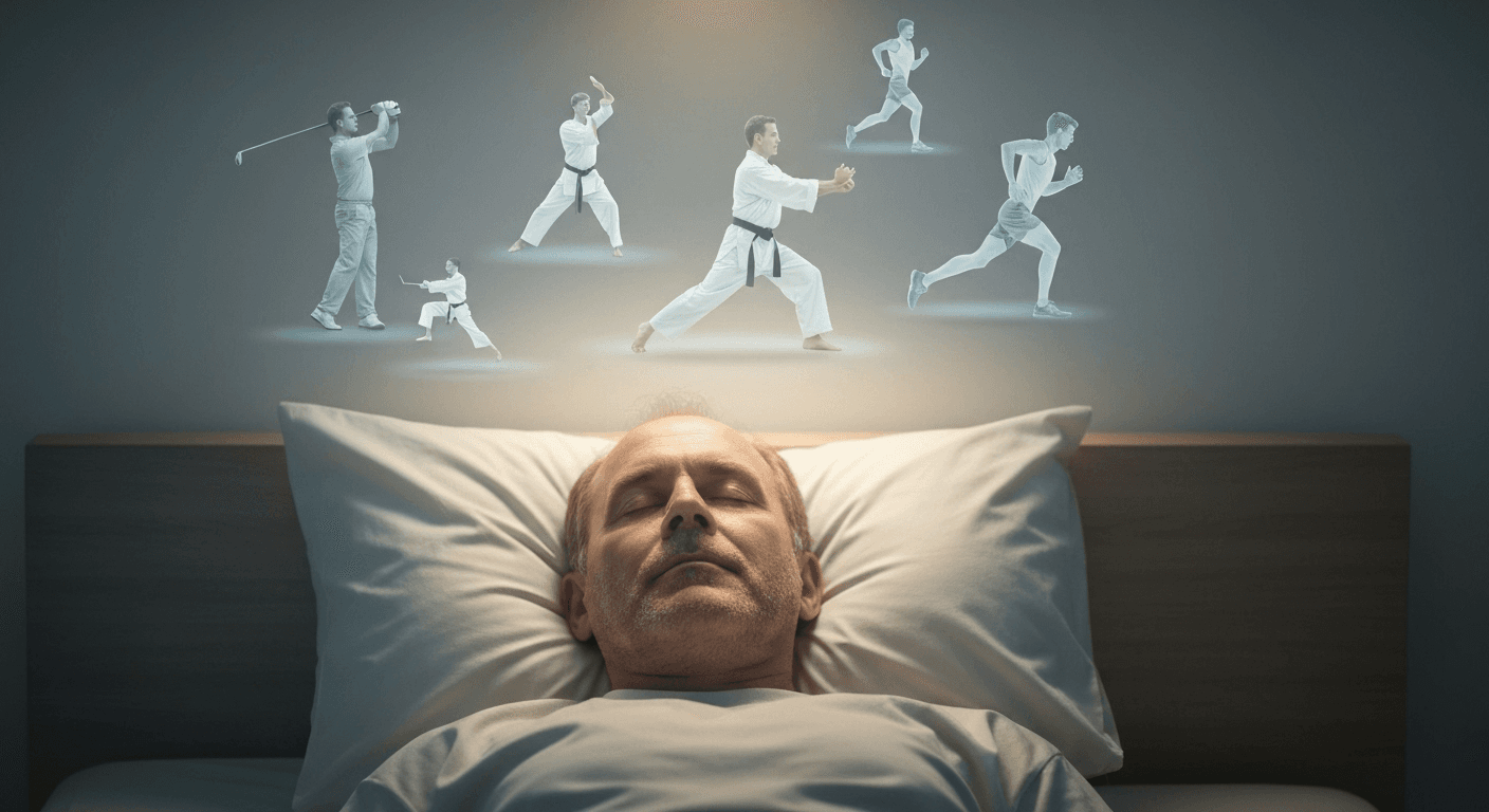 Person sleeping with floating athletic movement dreams. Person sleeping with floating athletic movement dreams.