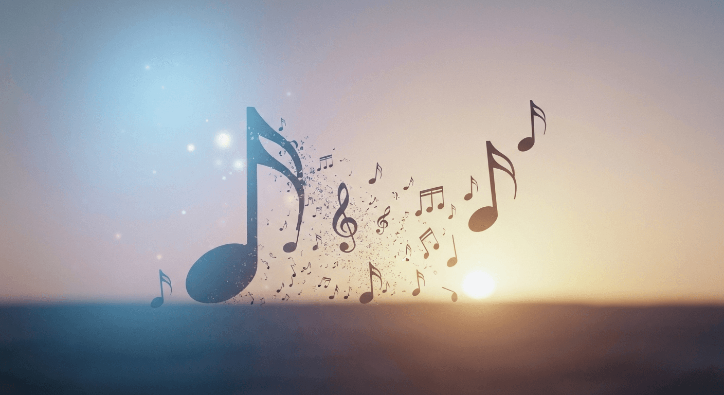 Musical notes dissolving into golden morning light. Musical notes dissolving into golden morning light.