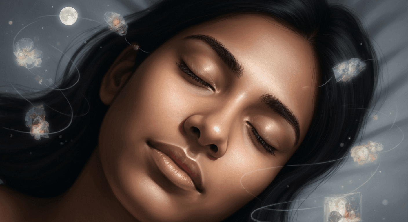 Person sleeping peacefully with eyes moving beneath lids. Person sleeping peacefully with eyes moving beneath lids.