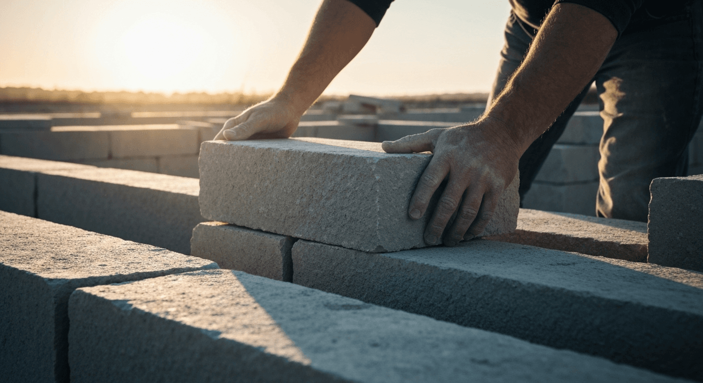 Master builder placing final stone at dawn. Master builder placing final stone at dawn.
