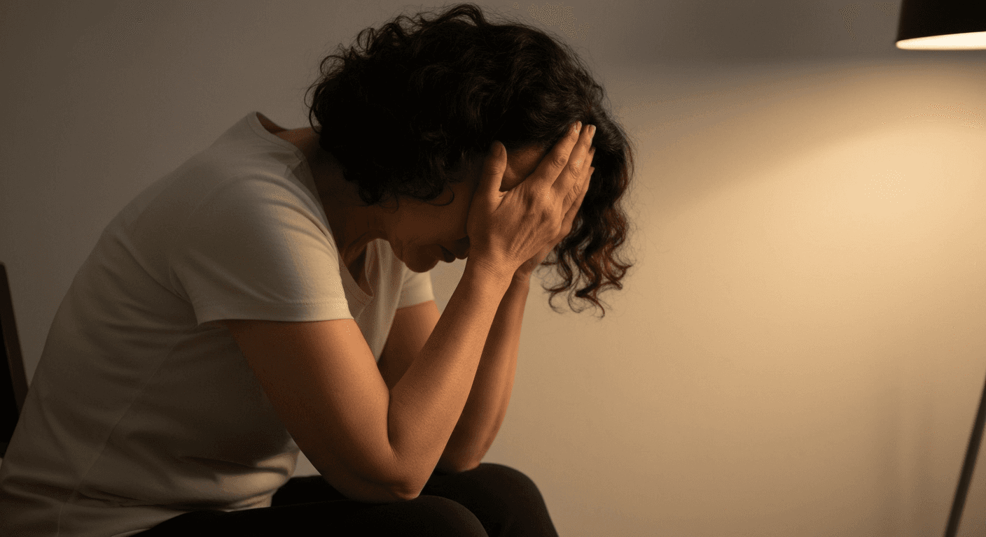 Person sitting alone in shadows, head down. Person sitting alone in shadows, head down.