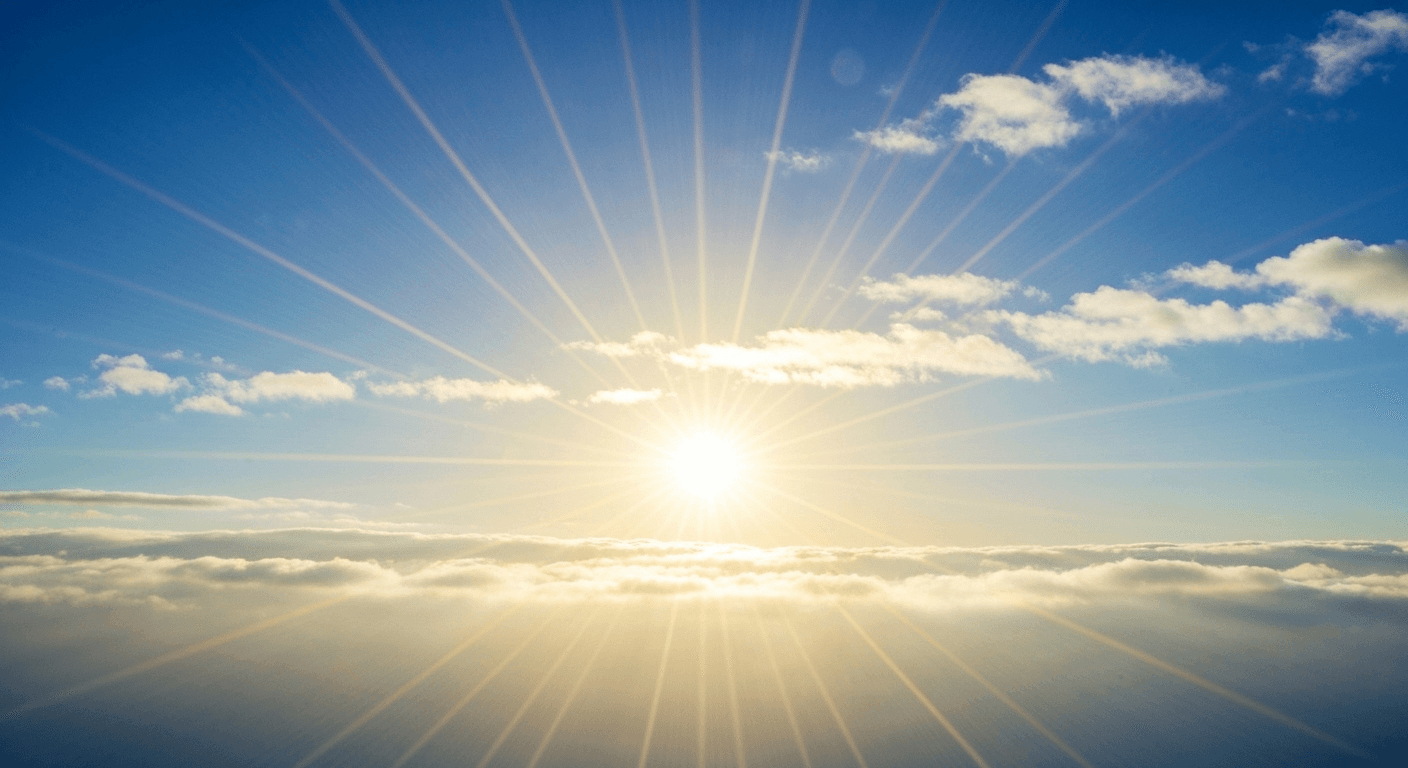 Sunburst through clouds with golden rays streaming. Sunburst through clouds with golden rays streaming.