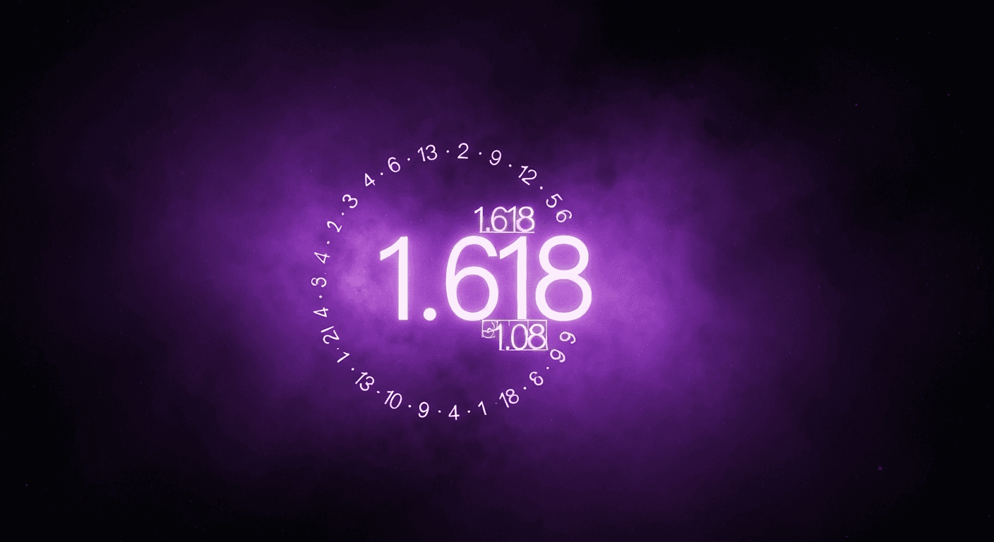 Golden numbers 1.618 glowing in purple cosmic space. Golden numbers 1.618 glowing in purple cosmic space.