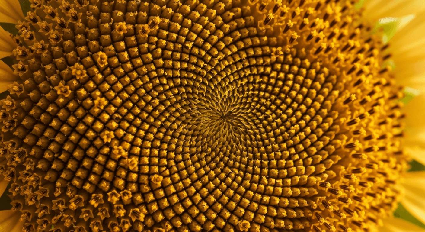 Sunflower center showing fibonacci spiral seed pattern. Sunflower center showing fibonacci spiral seed pattern.