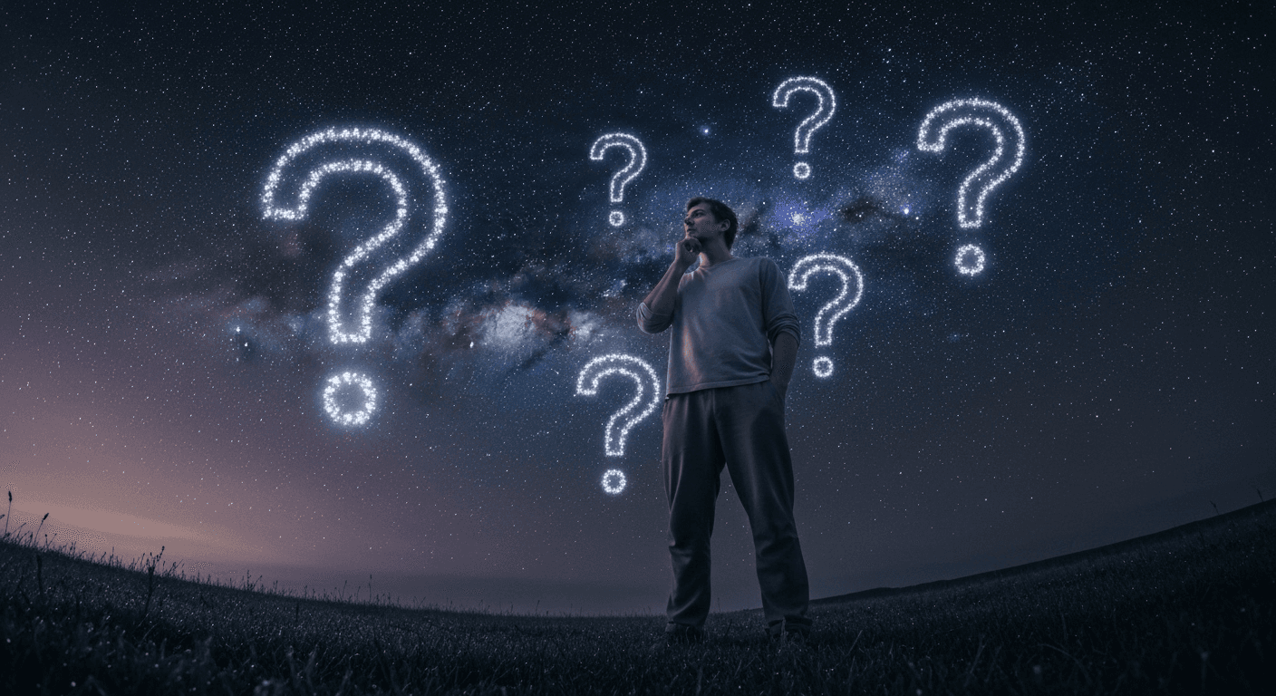 Figure contemplating starry sky with constellation symbols. Figure contemplating starry sky with constellation symbols.