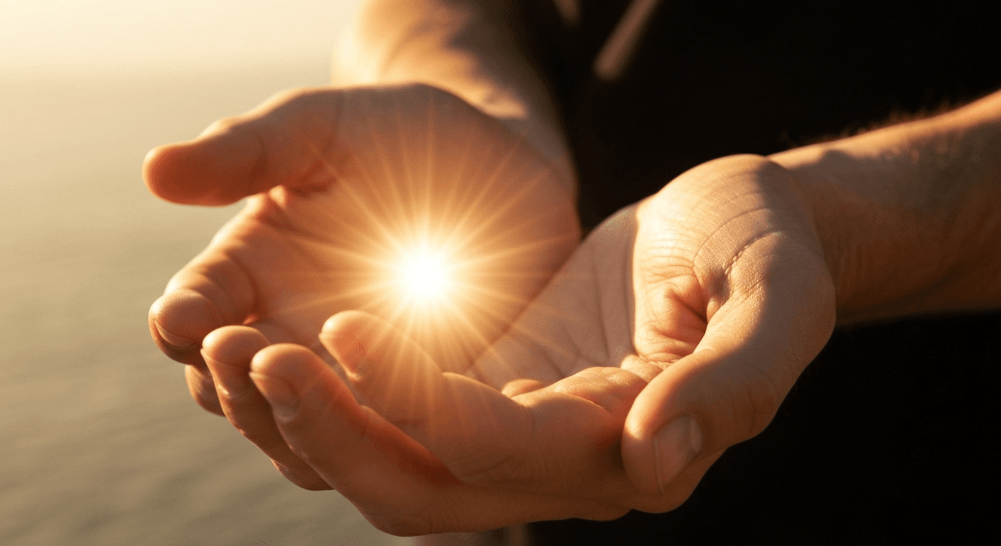 Hands cupping glowing orb with light rays. Hands cupping glowing orb with light rays.