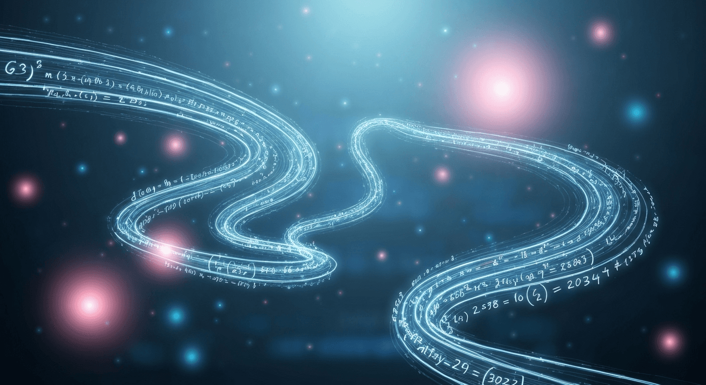 Mathematical equations transforming into glowing blue pathways. Mathematical equations transforming into glowing blue pathways.