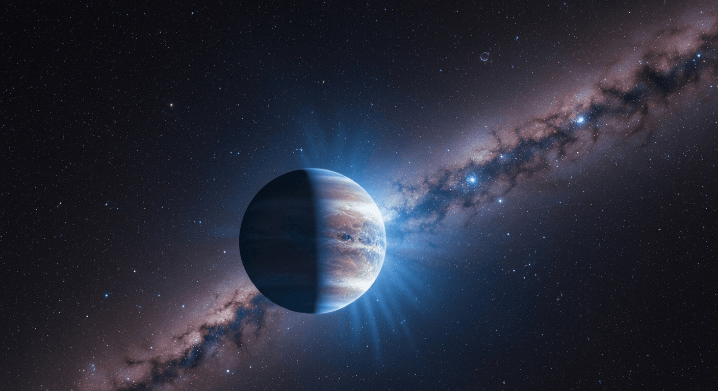 Glowing Venus planet with blue silver rays. Glowing Venus planet with blue silver rays.