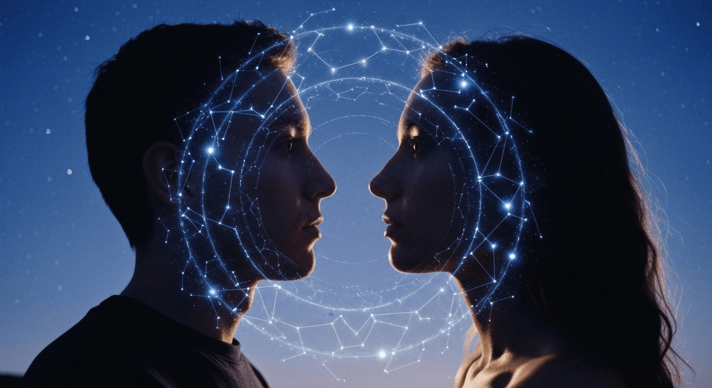 Double exposure profiles merged with constellation patterns. Double exposure profiles merged with constellation patterns.