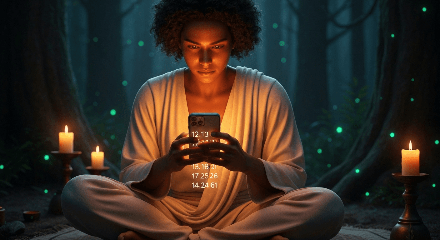 Person discovering number sequences on illuminated phone screen. Person discovering number sequences on illuminated phone screen.
