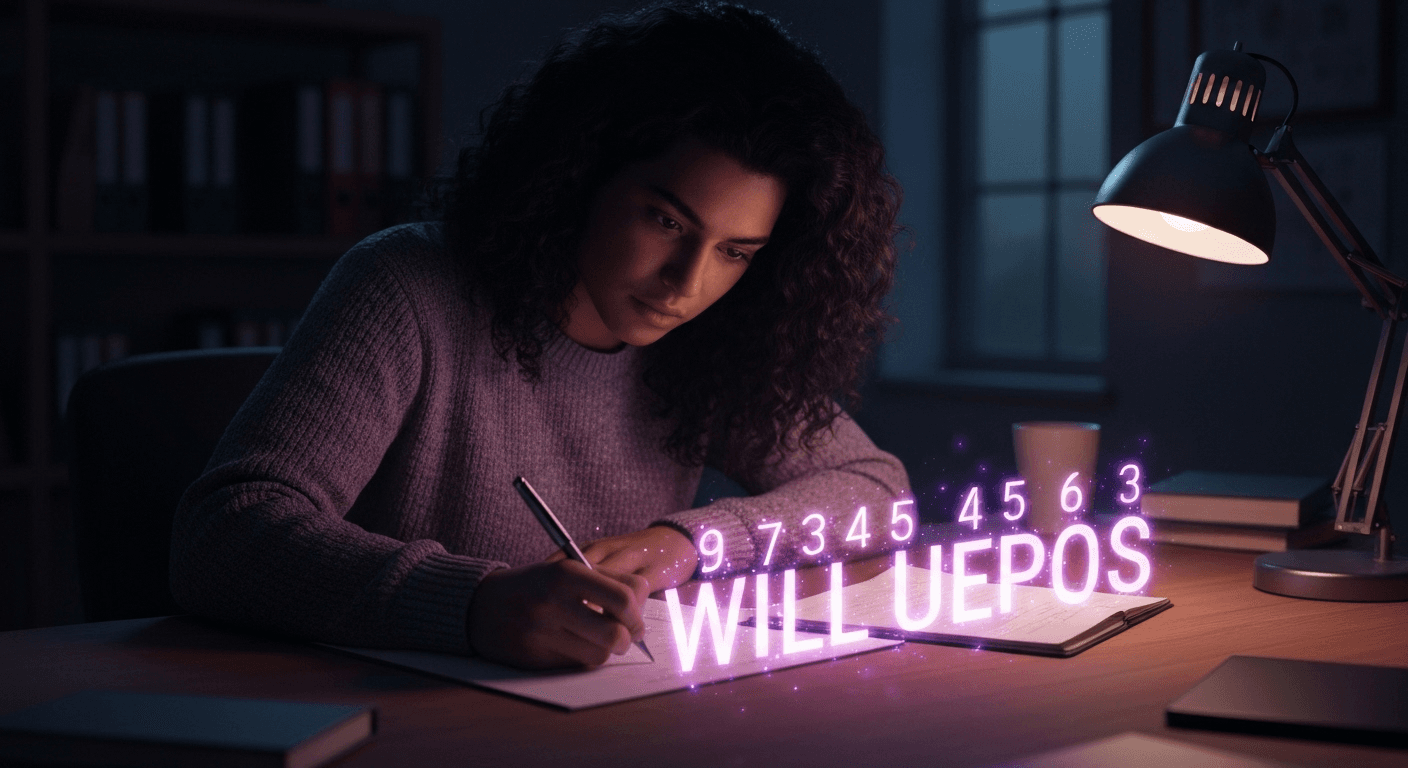 Person writing name with glowing purple numbers. Person writing name with glowing purple numbers.