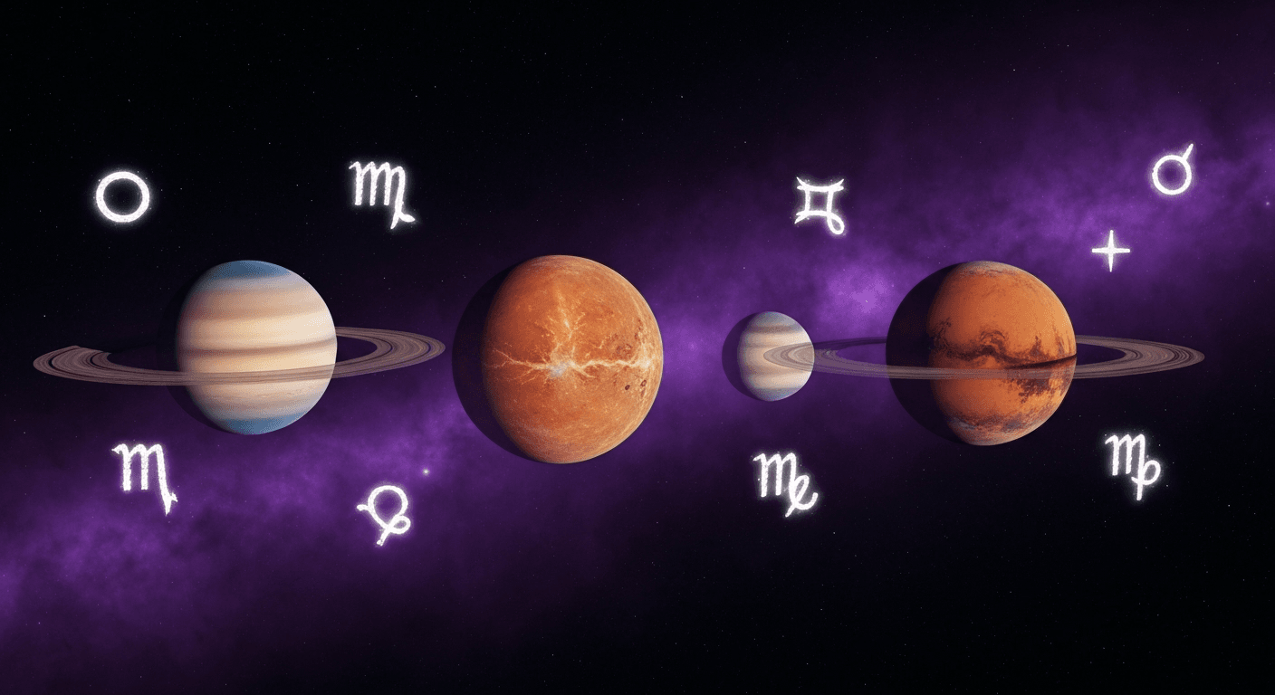 Planets aligned with zodiac symbols in space. Planets aligned with zodiac symbols in space.