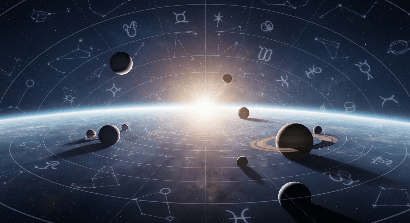 Solar system with sun, planets, zodiac constellations. Solar system with sun, planets, zodiac constellations.