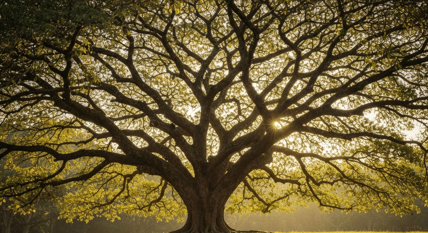 Ancient tree with golden sunlight filtering through. Ancient tree with golden sunlight filtering through.