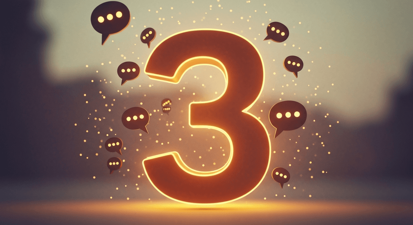 Glowing number 3 with communication symbols sparkles Glowing number 3 with communication symbols sparkles