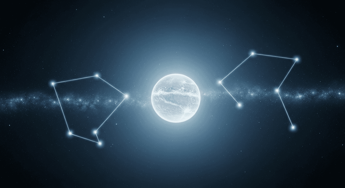 Venus glowing against starry Gemini constellation background. Venus glowing against starry Gemini constellation background.