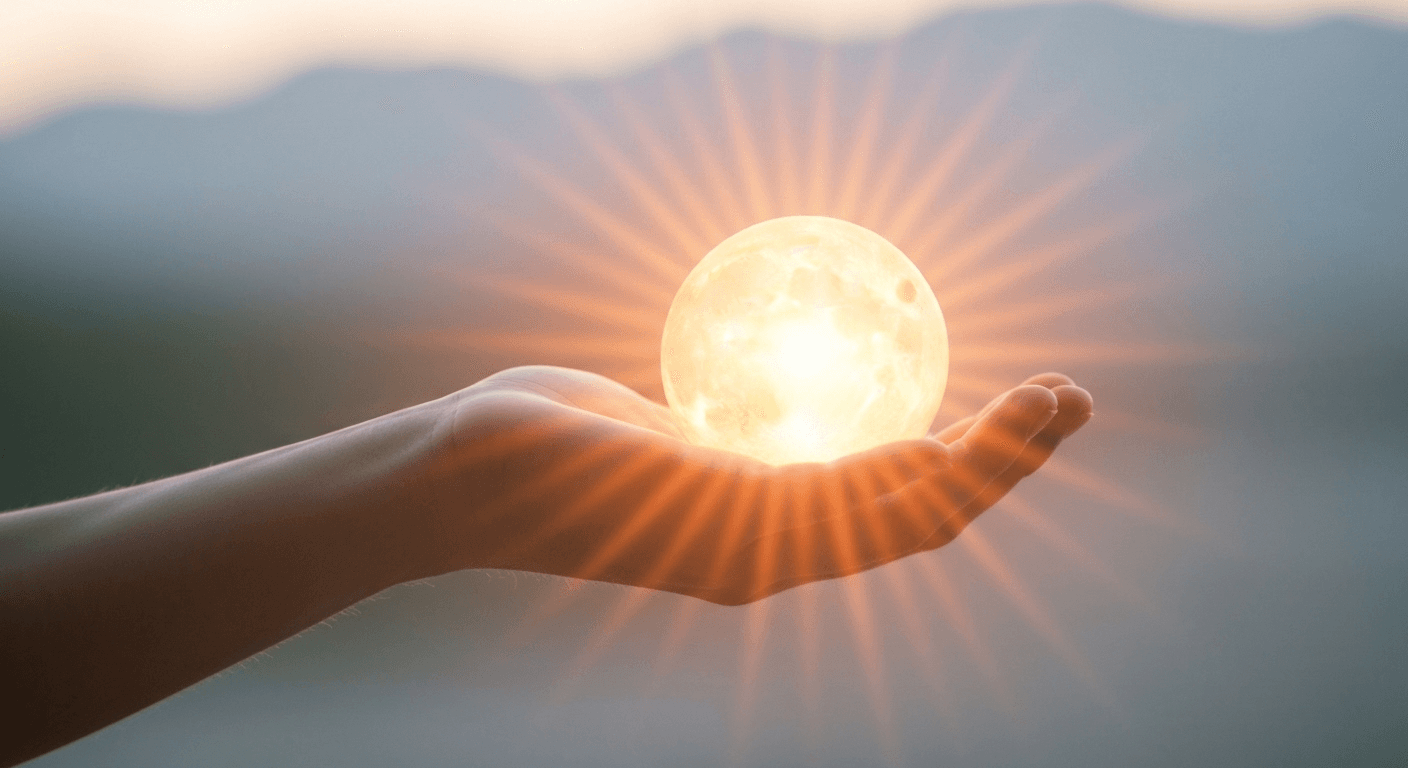 Hand cupping glowing orb with light rays. Hand cupping glowing orb with light rays.
