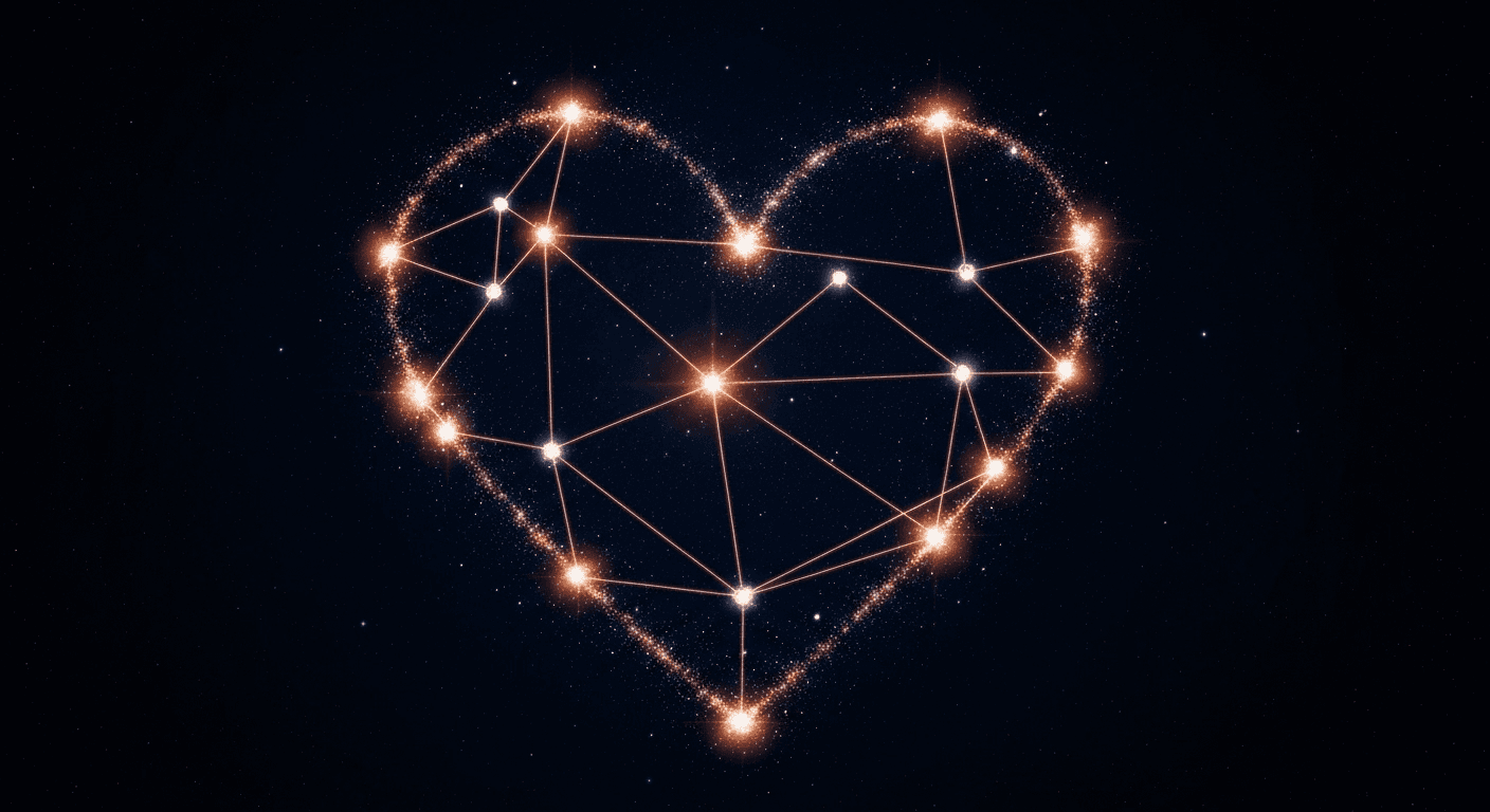 Heart-shaped constellation with twinkling stars in cosmic sky. Heart-shaped constellation with twinkling stars in cosmic sky.