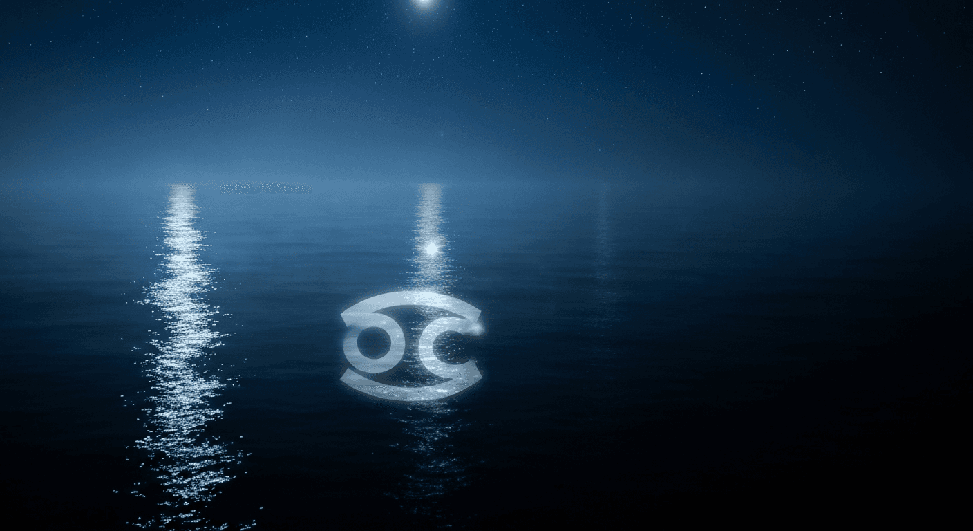 Moonlit water with cancer crab symbol reflected. Moonlit water with cancer crab symbol reflected.